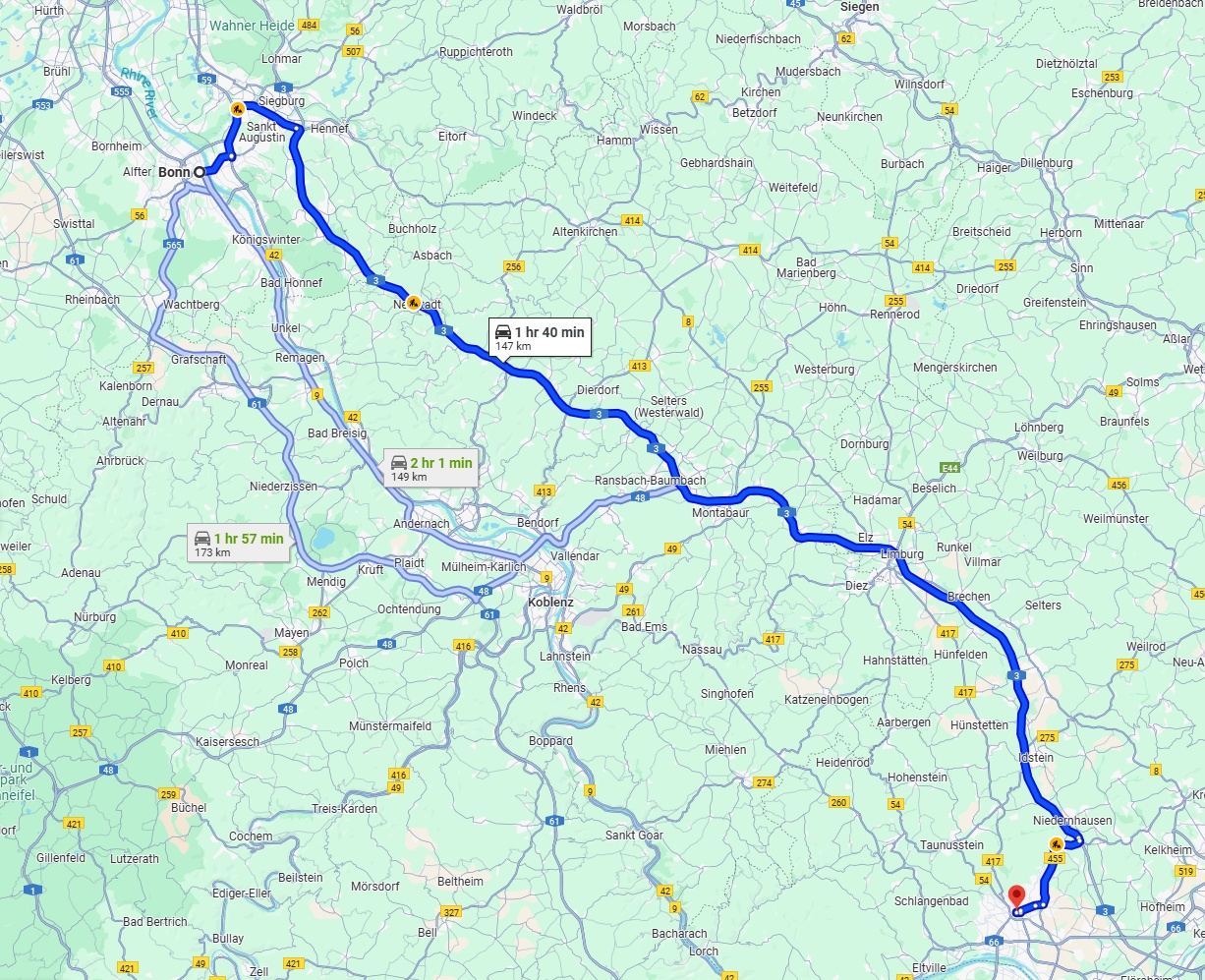 Anreise von Bonn Zu Wiesbaden Über via A3