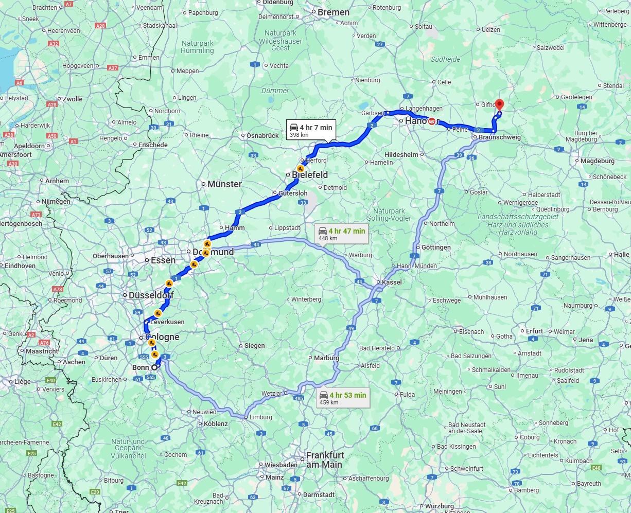Anreise von Bonn Zu Wolfsburg Über via A2