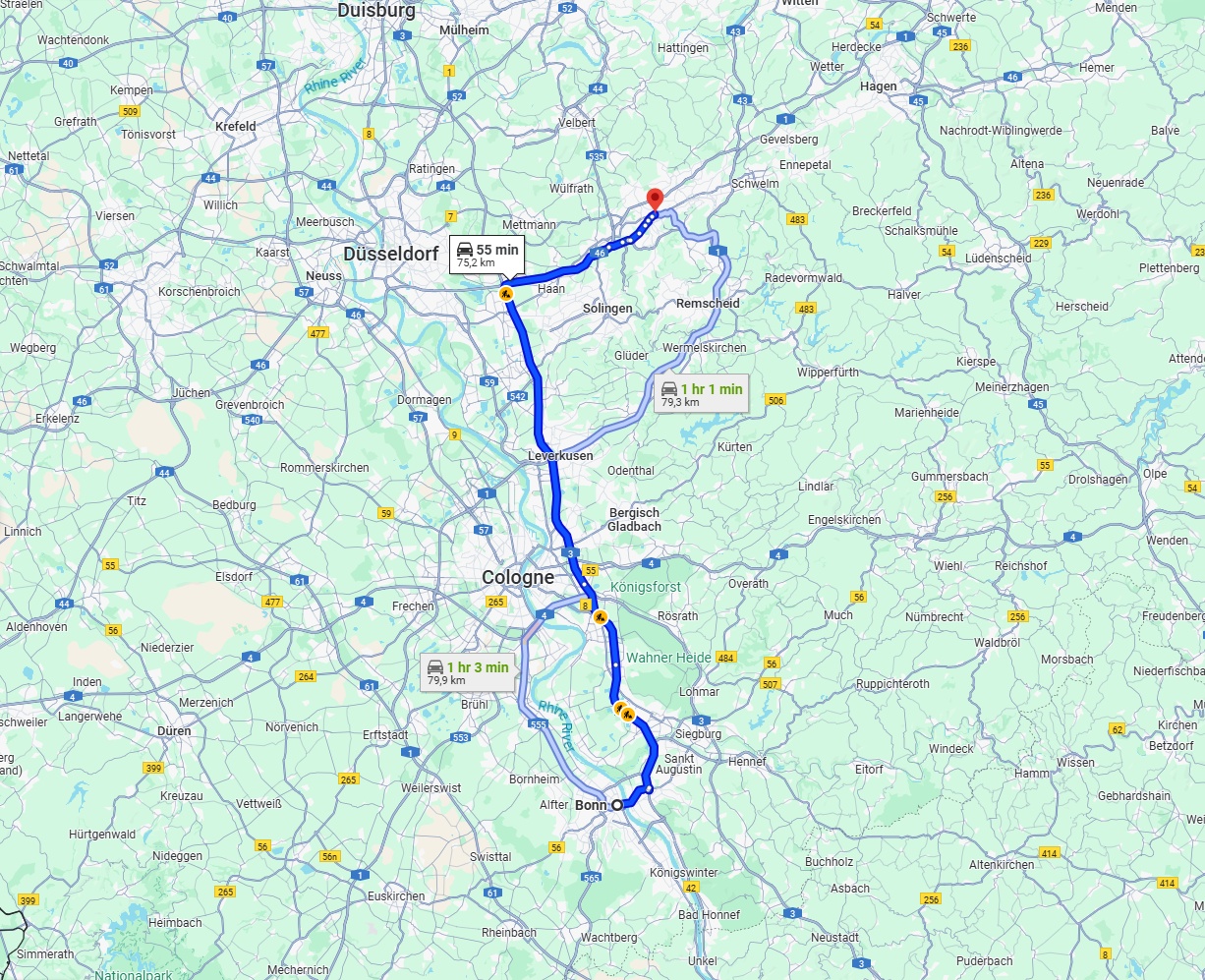Anreise von Bonn Zu Wuppertal Über via A59 and A3