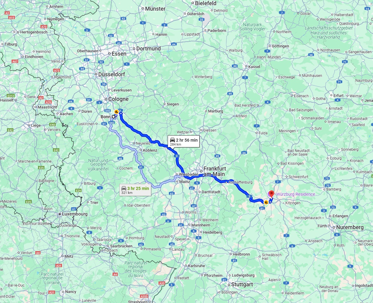 Anreise von Bonn Zu Würzburg Über via A3
