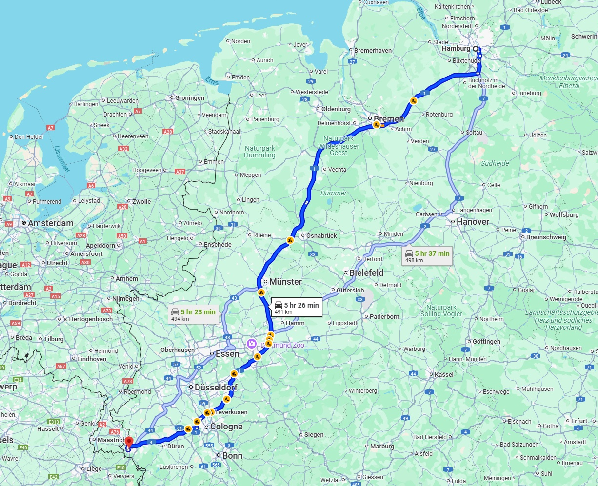Anreise von Hamburg Zu Aachen Über via A1