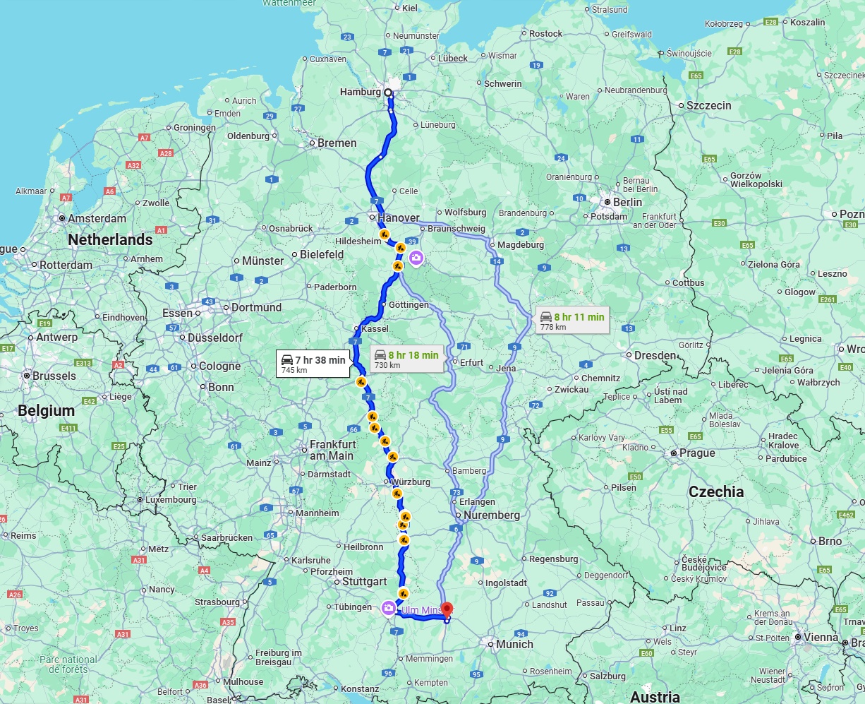 Anreise von Hamburg Zu Augsburg Über via A7