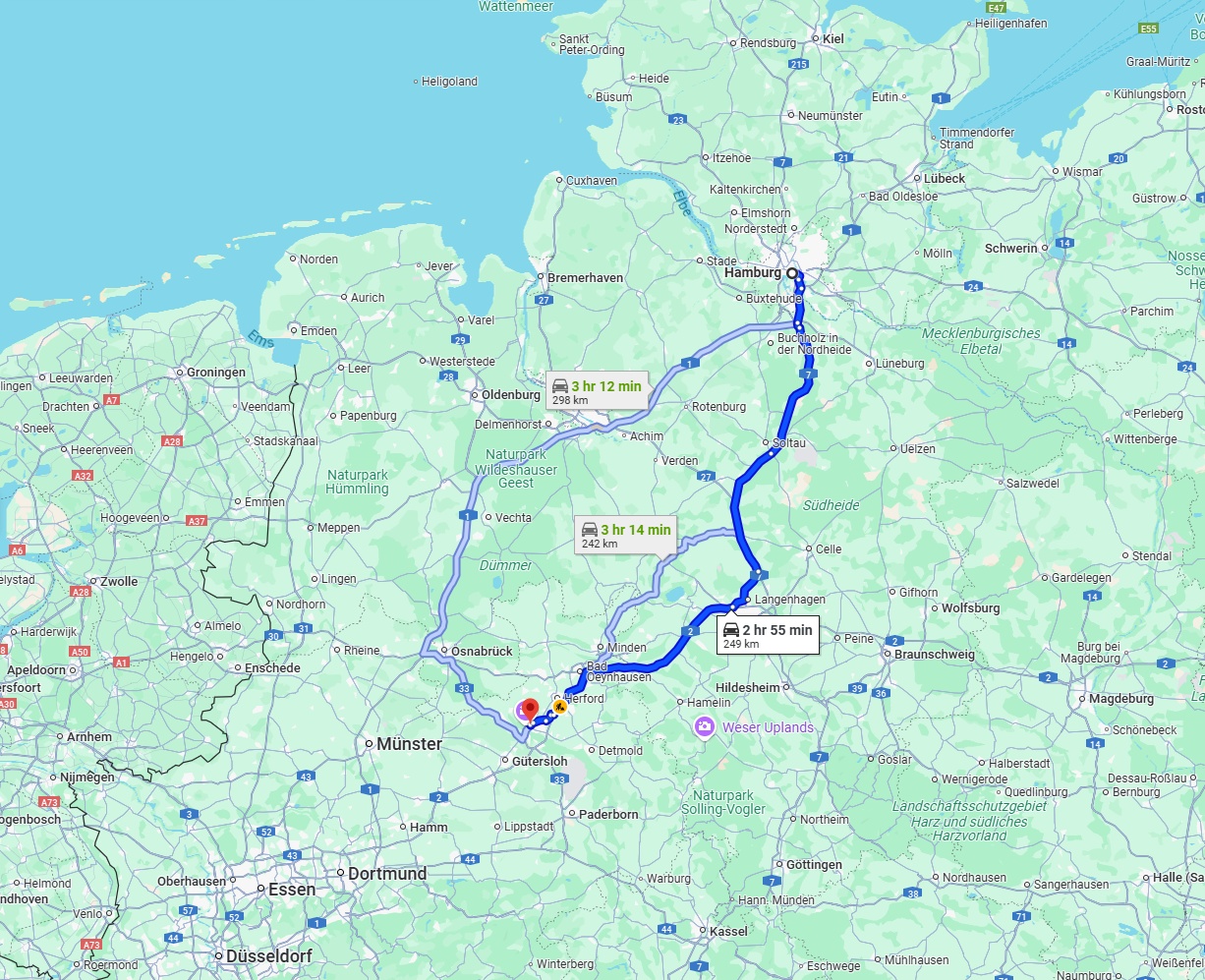 Anreise von Hamburg Zu Bielefeld Über via A7 and A2