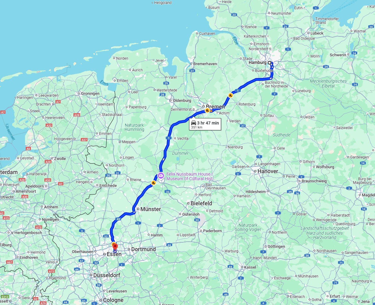 Anreise von Hamburg Zu Bochum Über via A1
