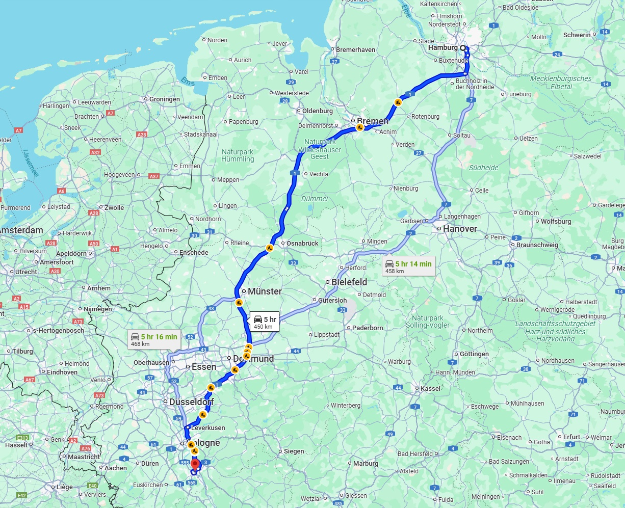 Anreise von Hamburg Zu Bonn Über via A1