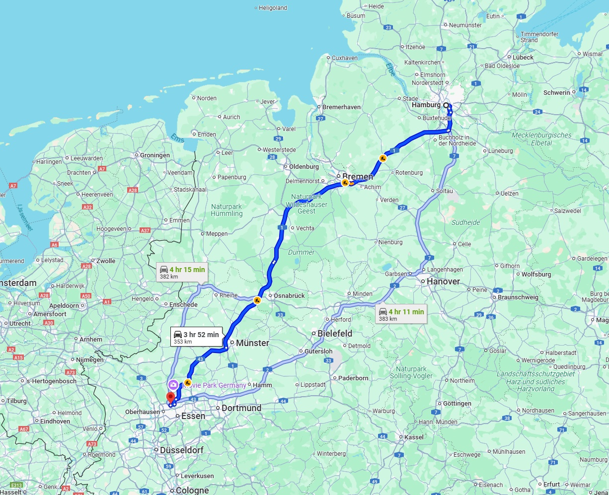 Anreise von Hamburg Zu Bottrop Über via A1