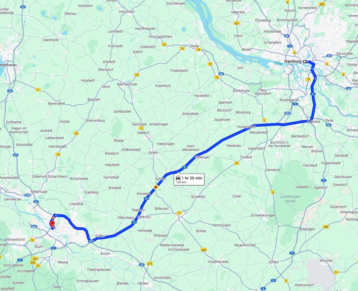 Anreise von Hamburg Zu Bremen Über via A1