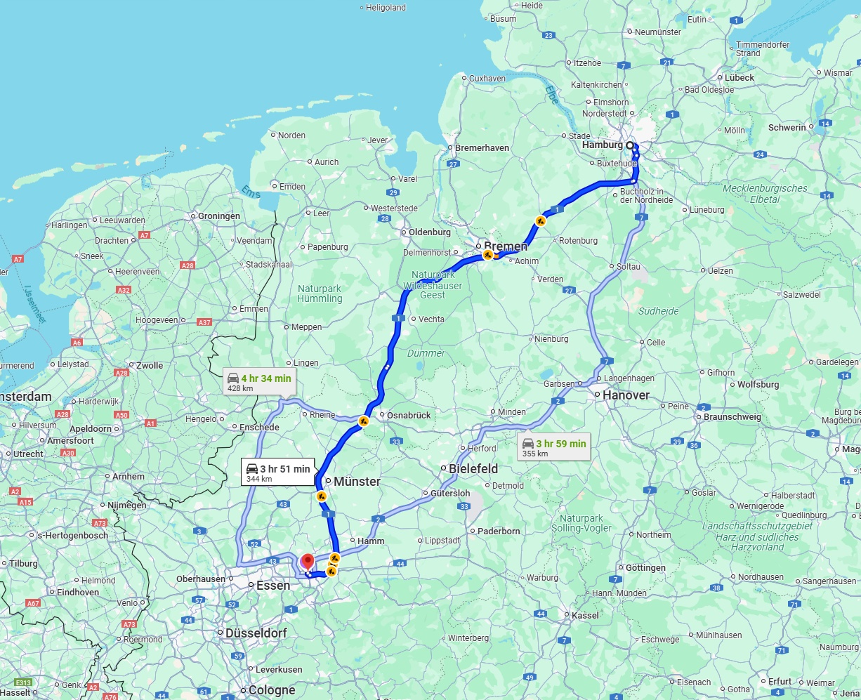 Anreise von Hamburg Zu Dortmund Über via A1