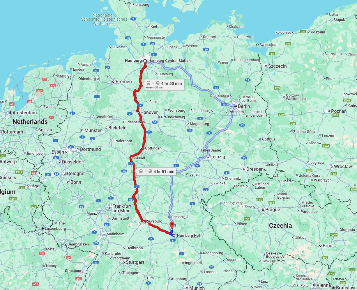 Anreise von Hamburg Zu Erlangen Über 