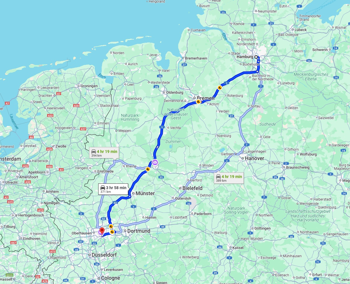 Anreise von Hamburg Zu Essen Über via A1