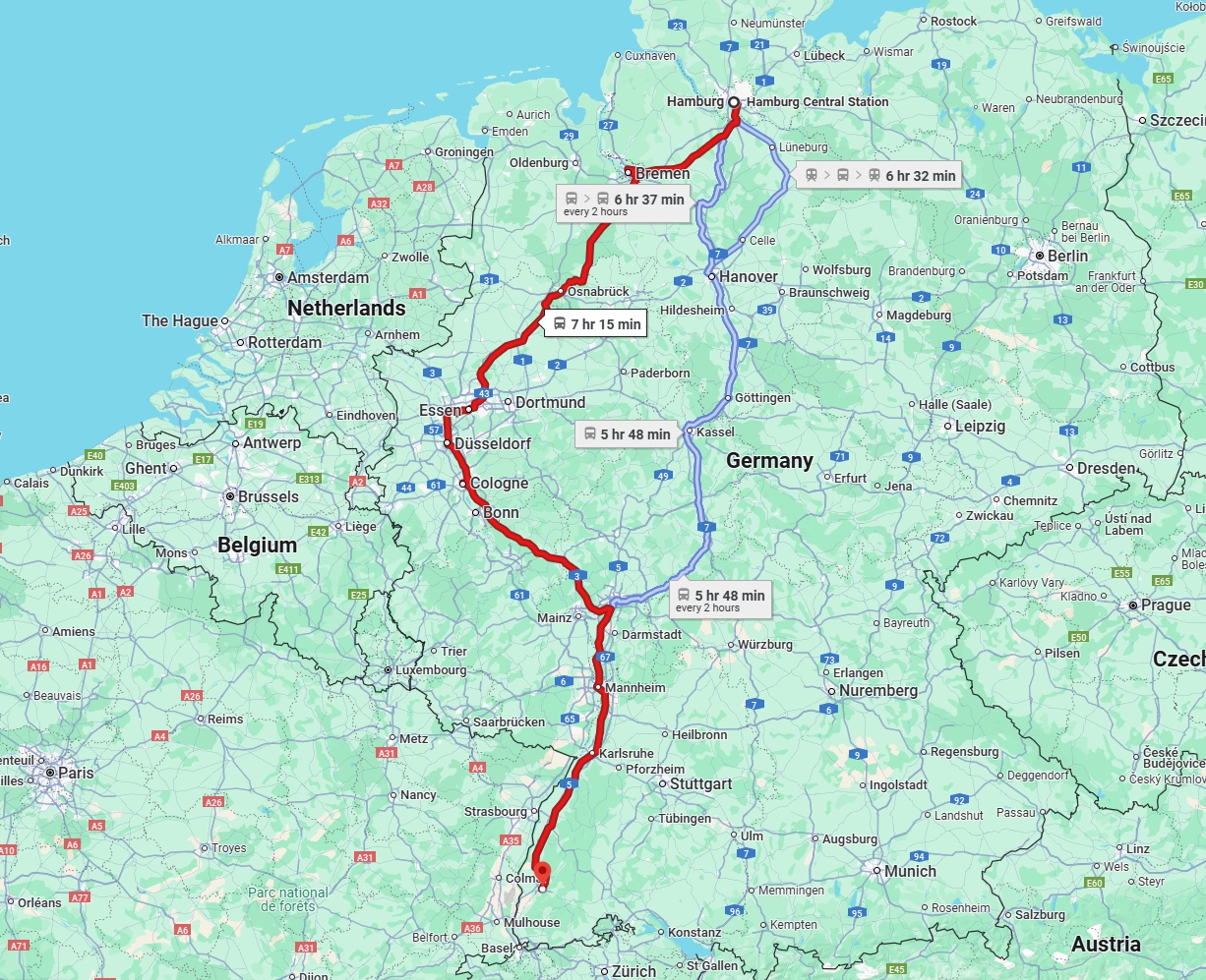 Anreise von Hamburg Zu Freiburg im Breisgau Über 