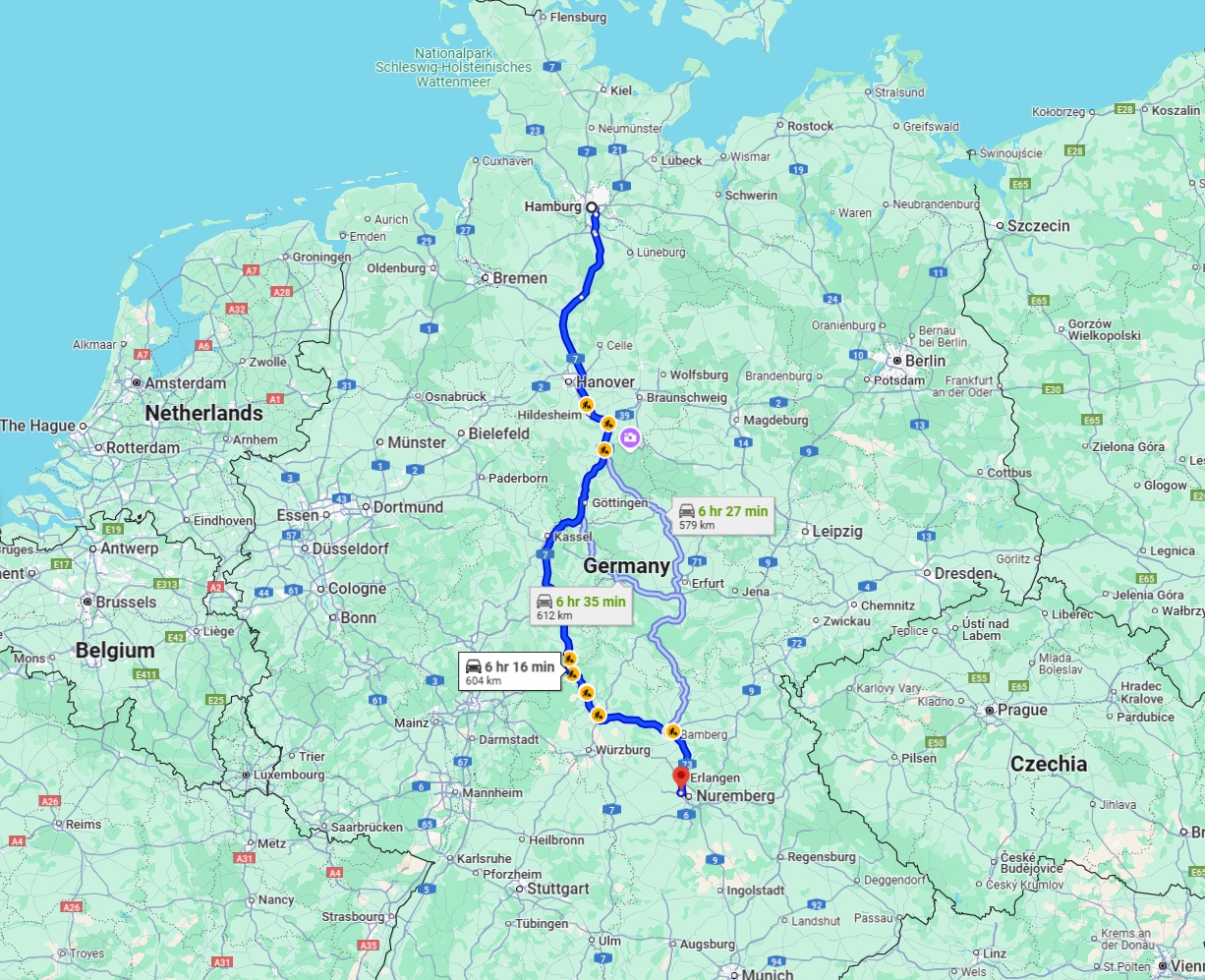 Anreise von Hamburg Zu Fürth Über via A7