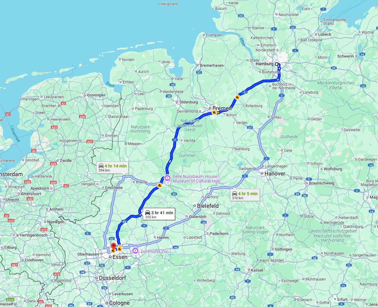 Anreise von Hamburg Zu Gelsenkirchen Über via A1