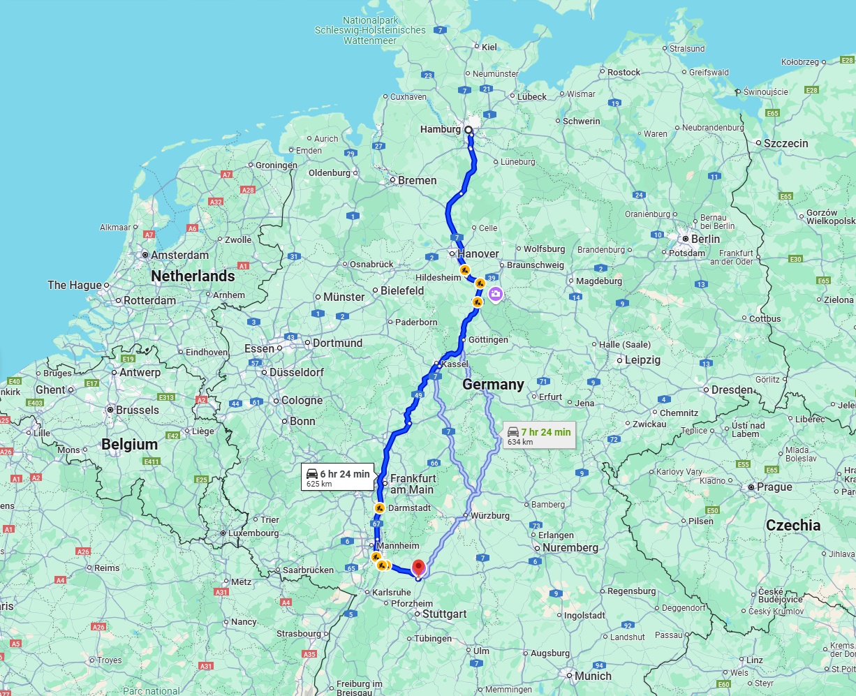 Anreise von Hamburg Zu Heilbronn Über via A7