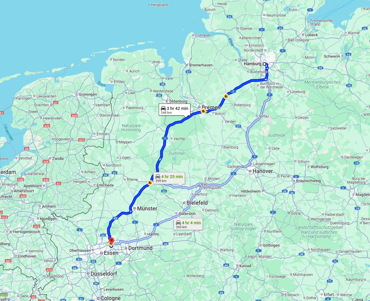 Anreise von Hamburg Zu Herne Über via A1