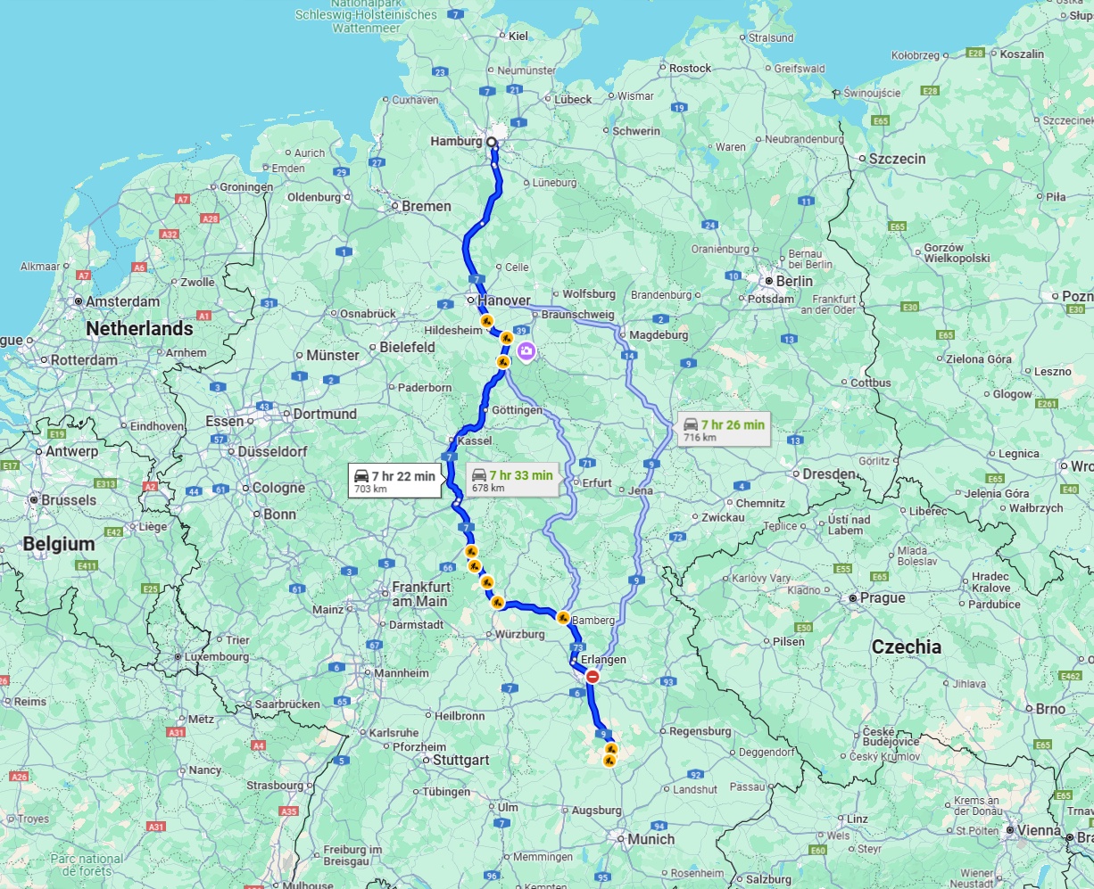 Anreise von Hamburg Zu Ingolstadt Über via A7