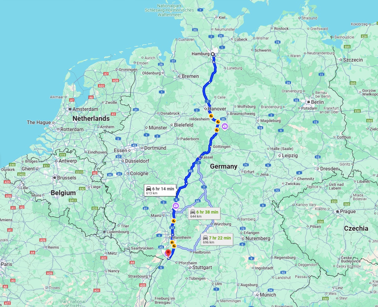 Anreise von Hamburg Zu Karlsruhe Über via A7