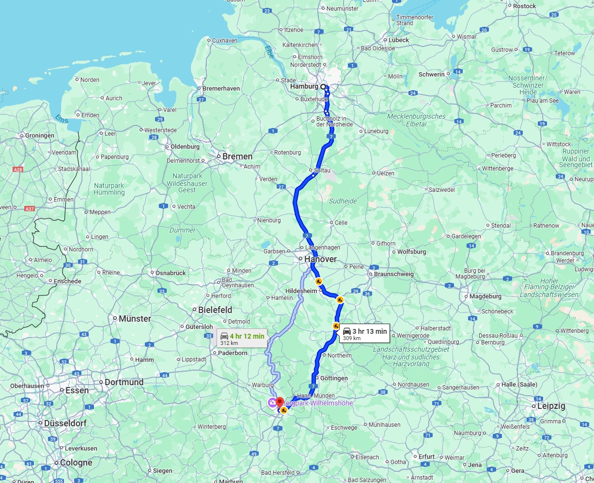 Anreise von Hamburg Zu Kassel Über via A7
