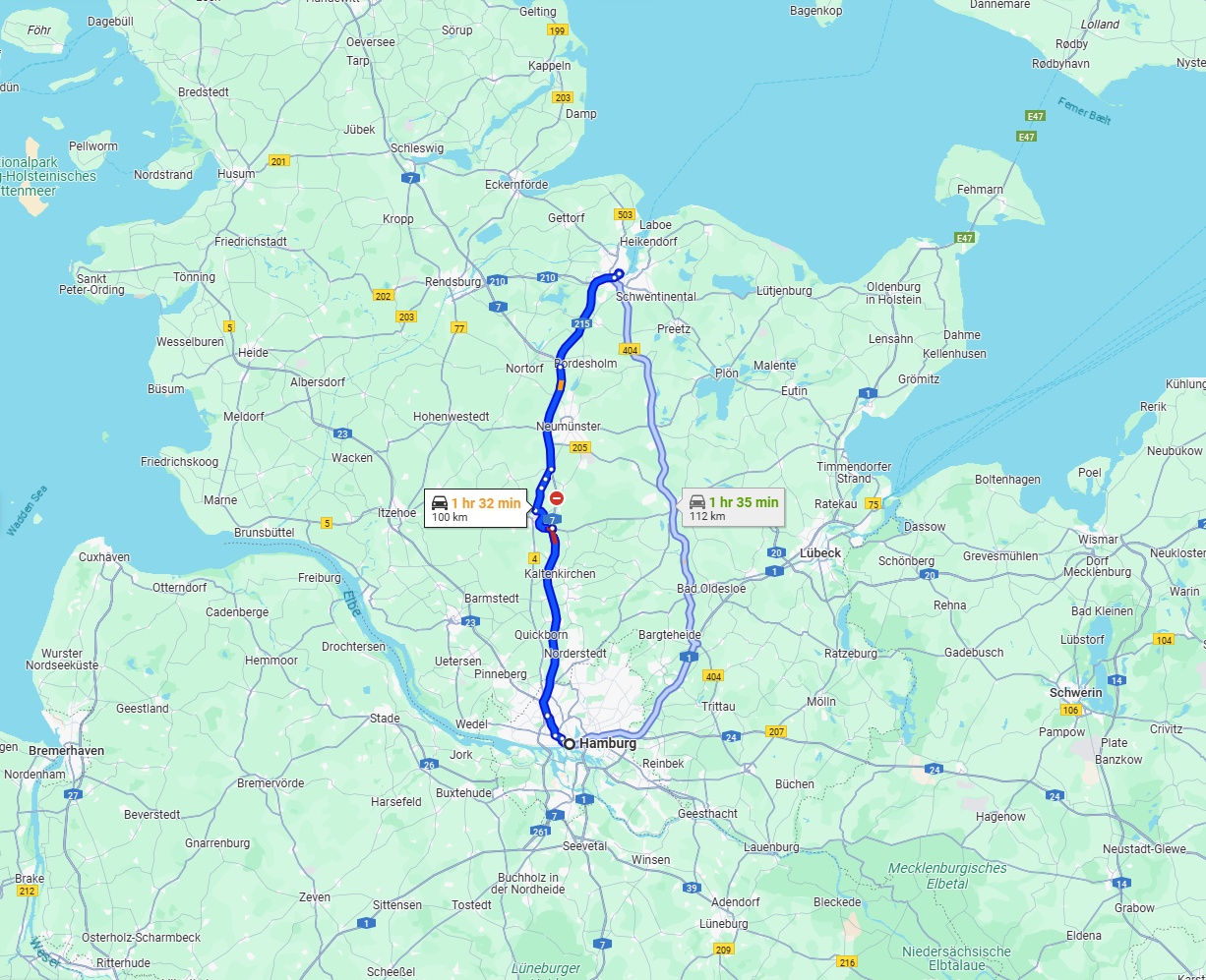 Anreise von Hamburg Zu Kiel Über via A7