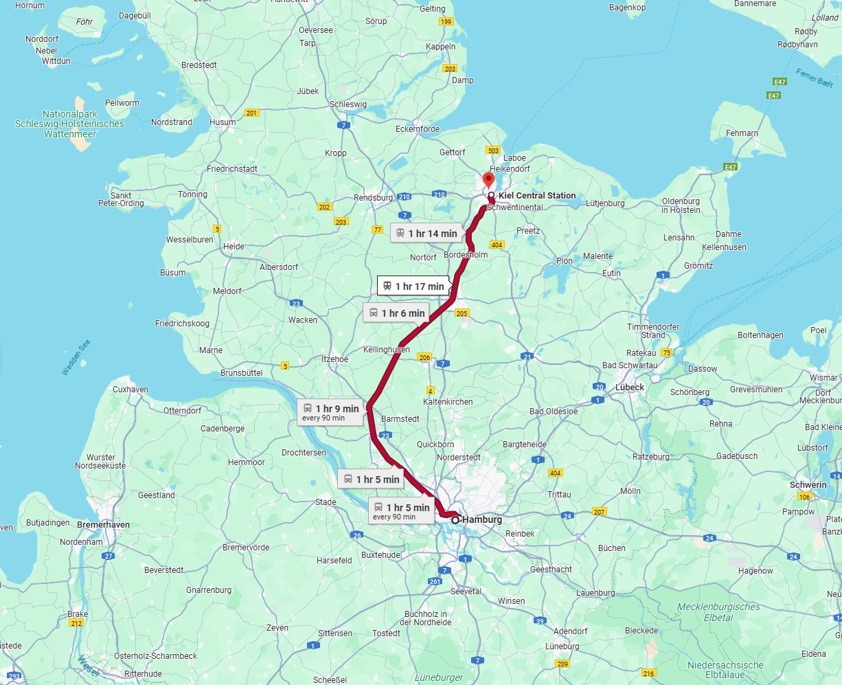Anreise von Hamburg Zu Kiel Über 