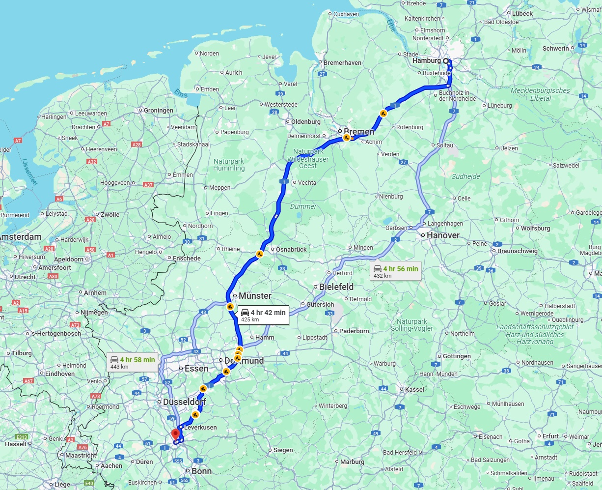 Anreise von Hamburg Zu Köln Über via A1