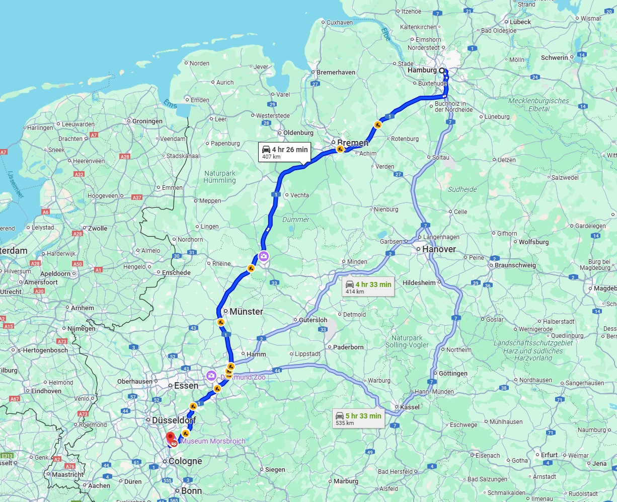 Anreise von Hamburg Zu Leverkusen Über via A1