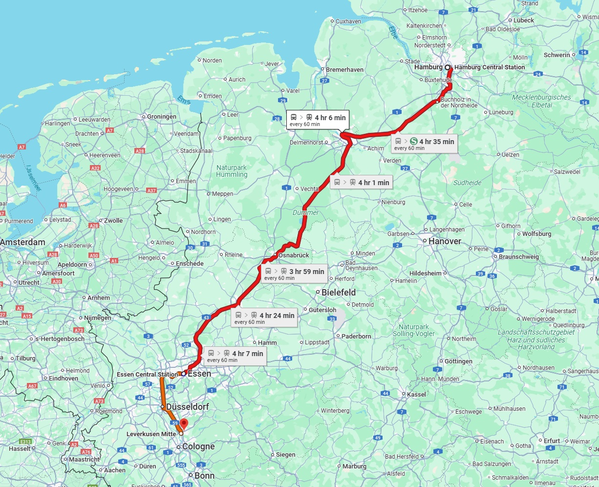 Anreise von Hamburg Zu Leverkusen Über 