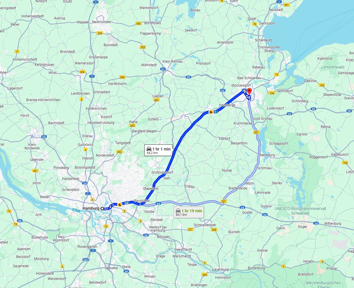 Anreise von Hamburg Zu Lübeck Über via A1