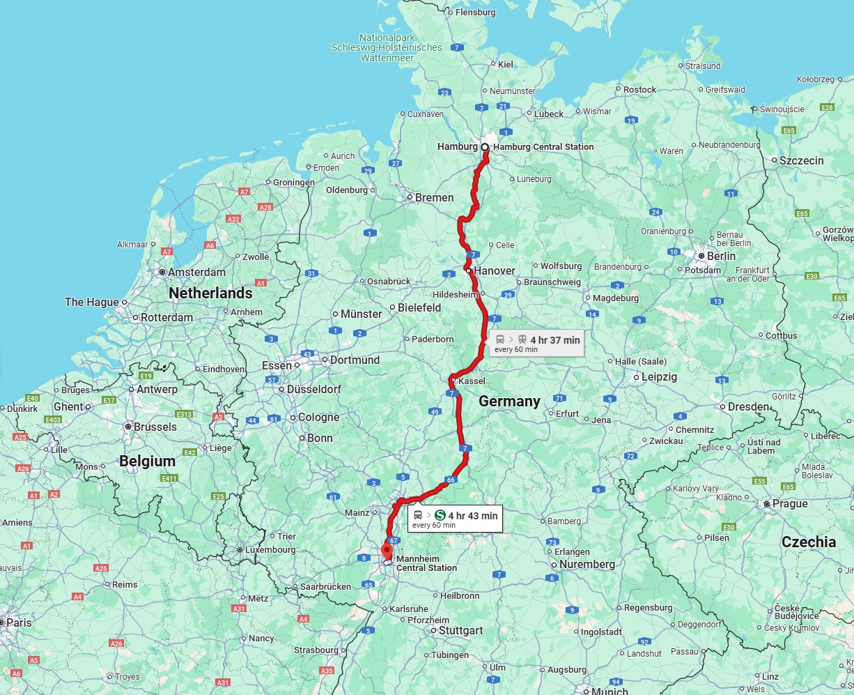 Anreise von Hamburg Zu Ludwigshafen am Rhein Über 