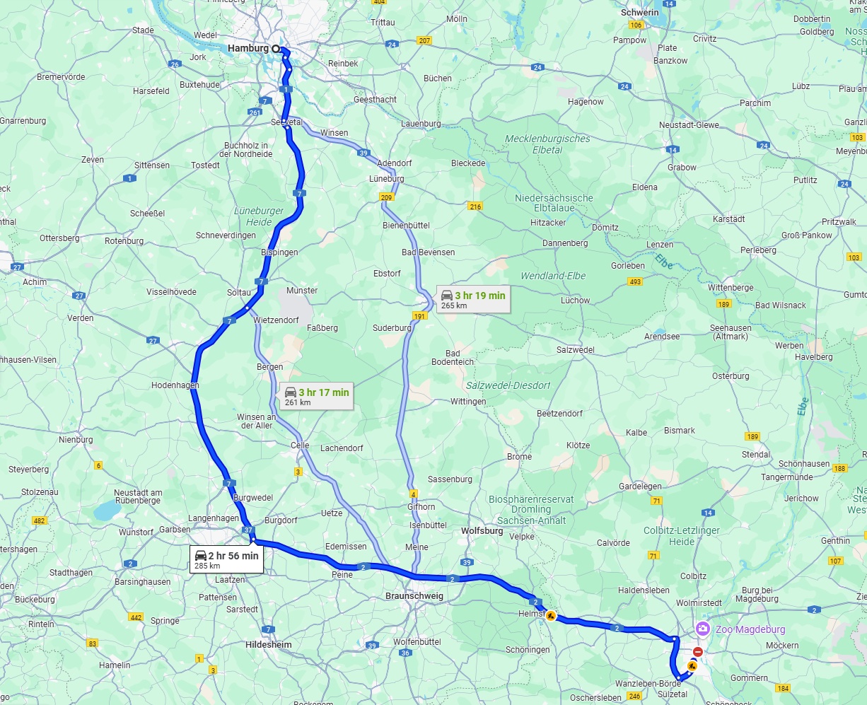 Anreise von Hamburg Zu Magdeburg Über via A7 and A2