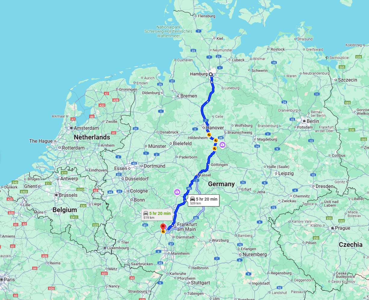 Anreise von Hamburg Zu Mainz Über via A7