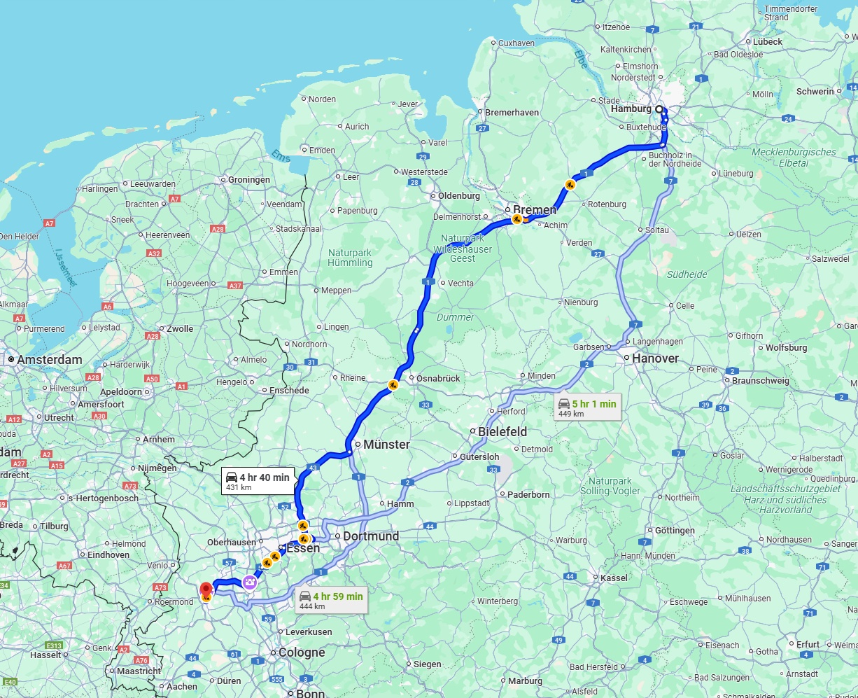 Anreise von Hamburg Zu Mönchengladbach Über via A1