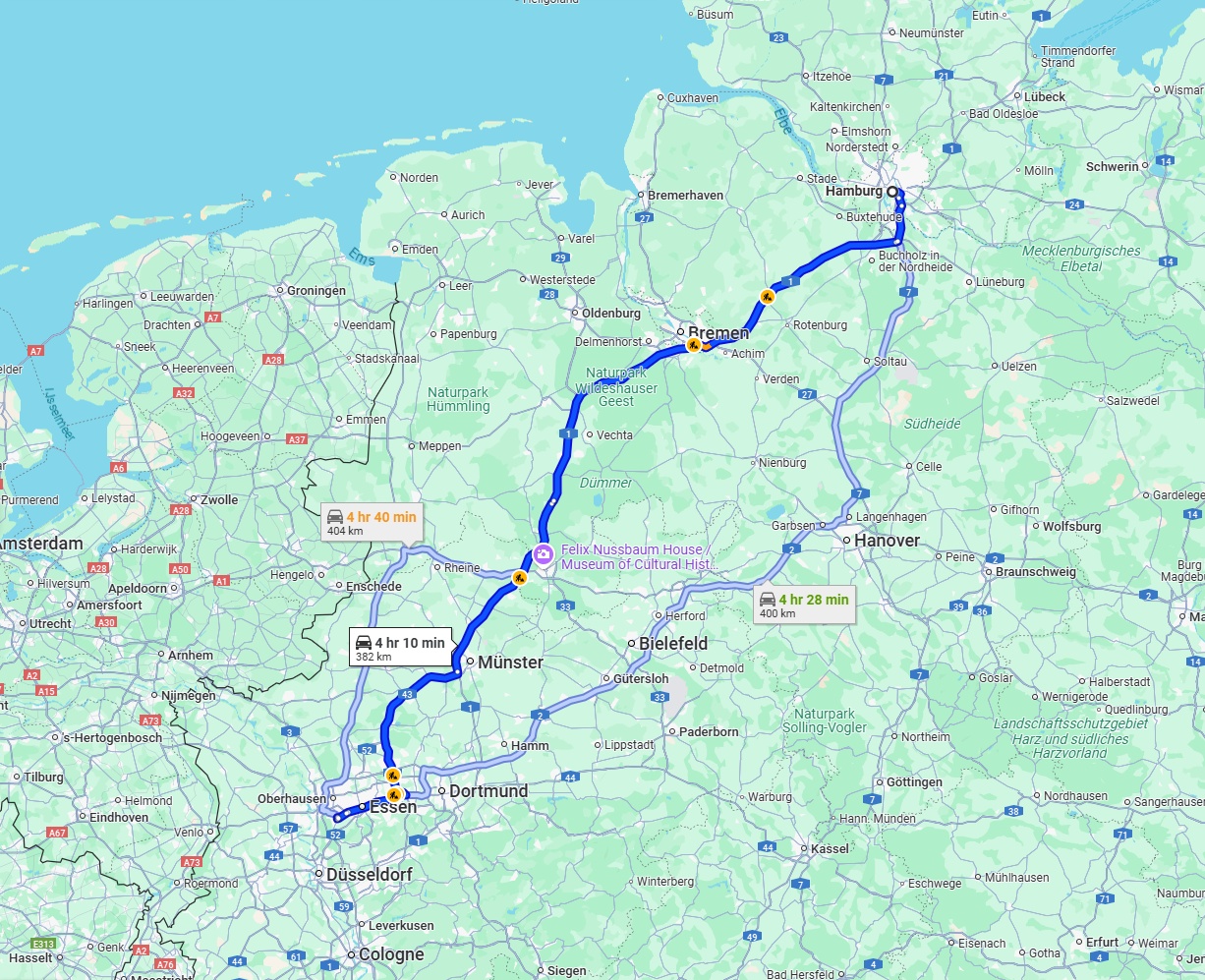 Anreise von Hamburg Zu Mülheim an der Ruhr Über via A1
