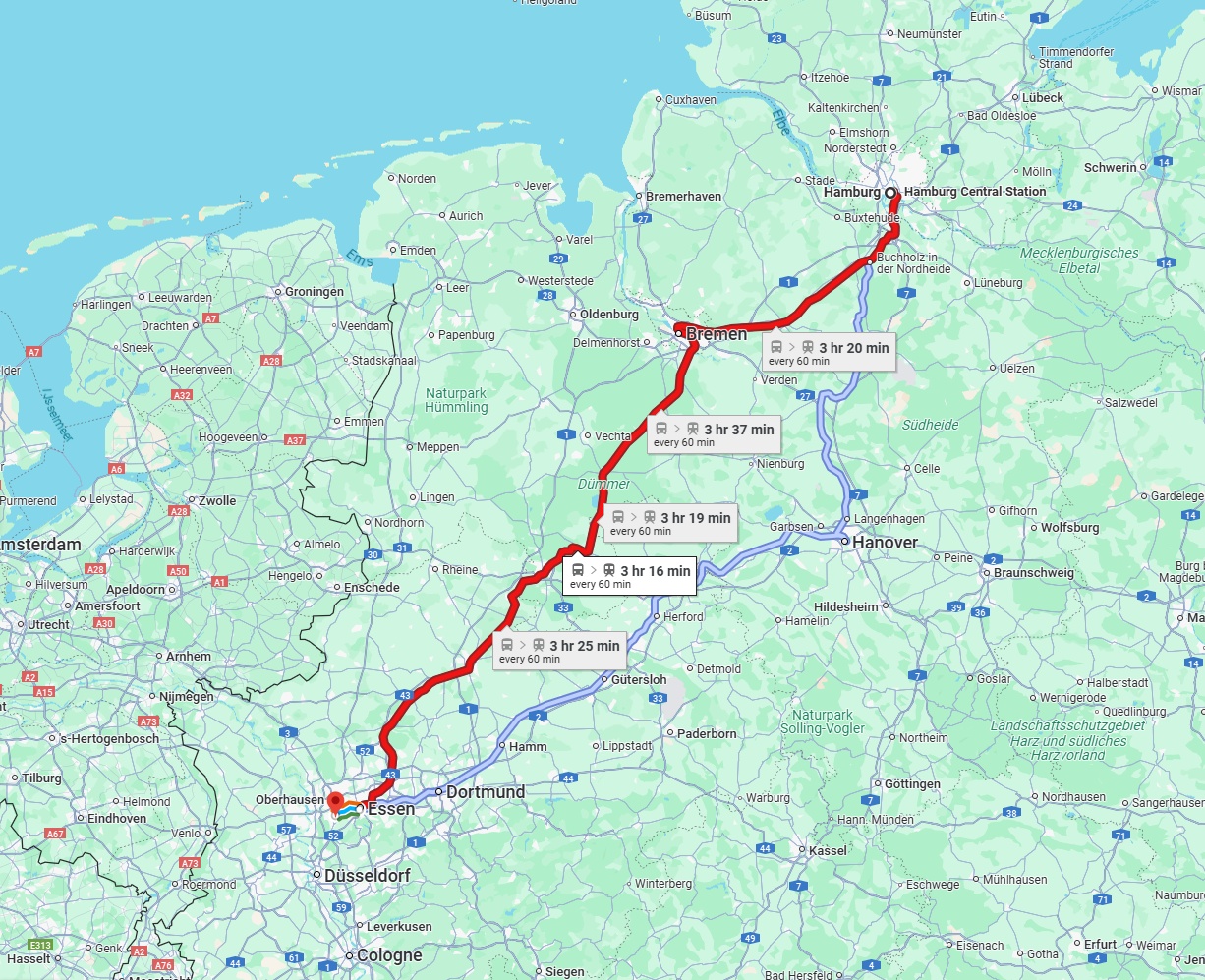 Anreise von Hamburg Zu Mülheim an der Ruhr Über 