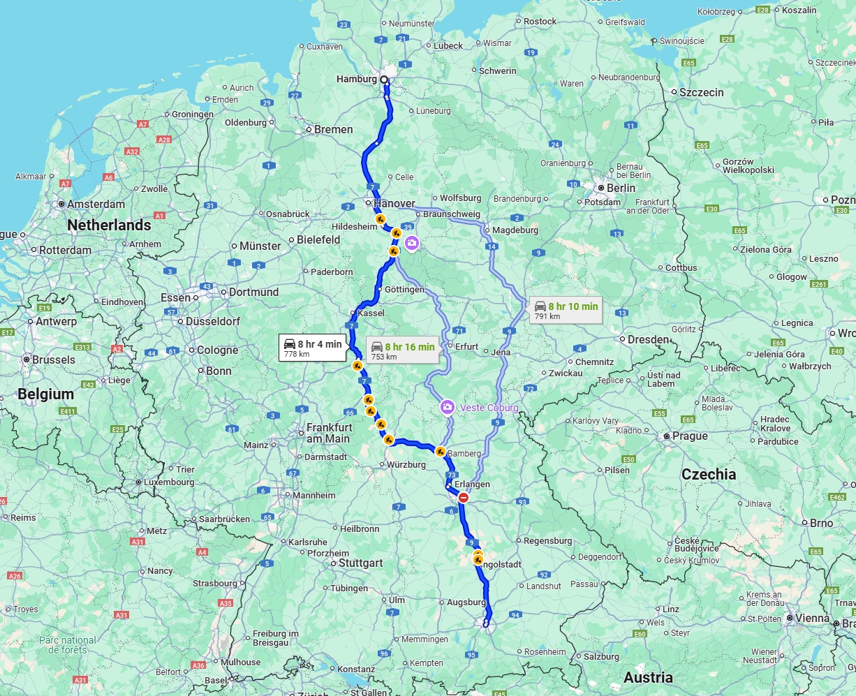 Anreise von Hamburg Zu München Über via A7