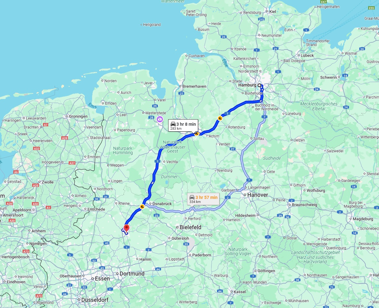 Anreise von Hamburg Zu Münster Über via A1