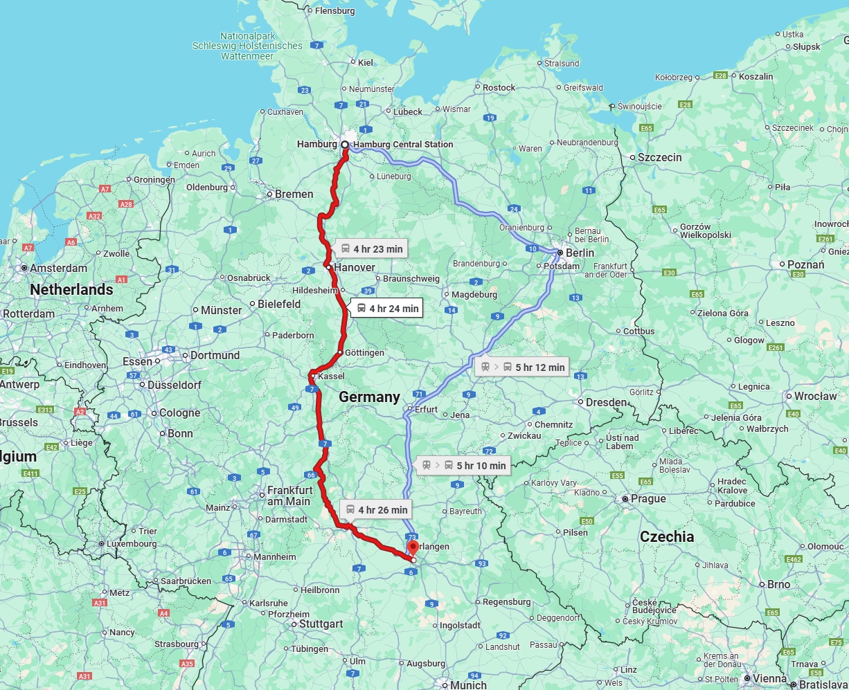 Anreise von Hamburg Zu Nürnberg Über 