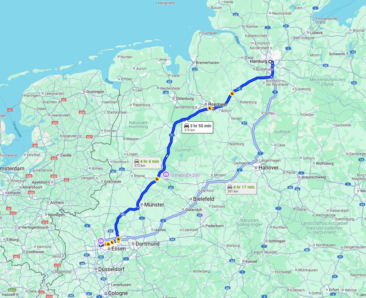 Anreise von Hamburg Zu Oberhausen Über via A1