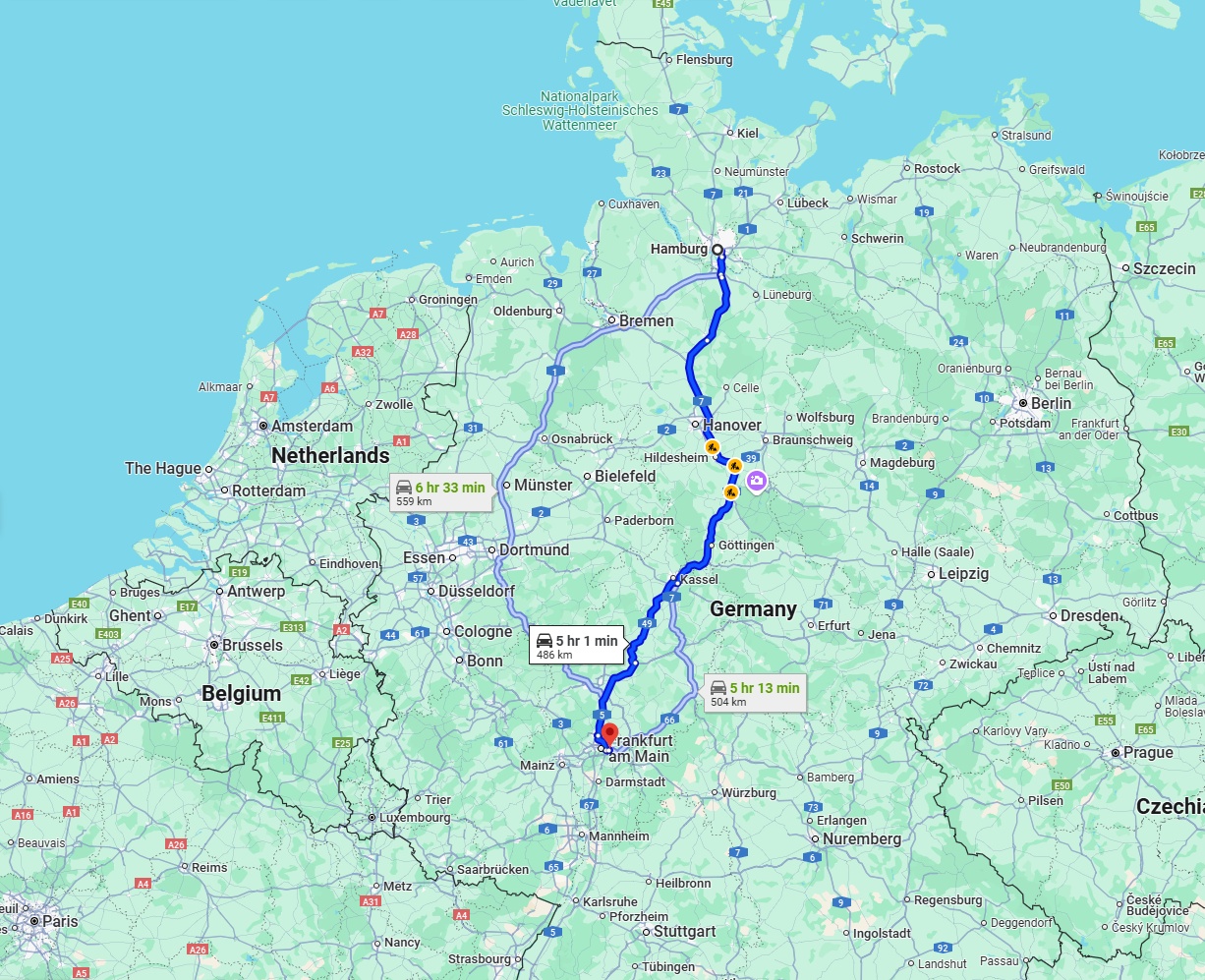 Anreise von Hamburg Zu Offenbach am Main Über via A7