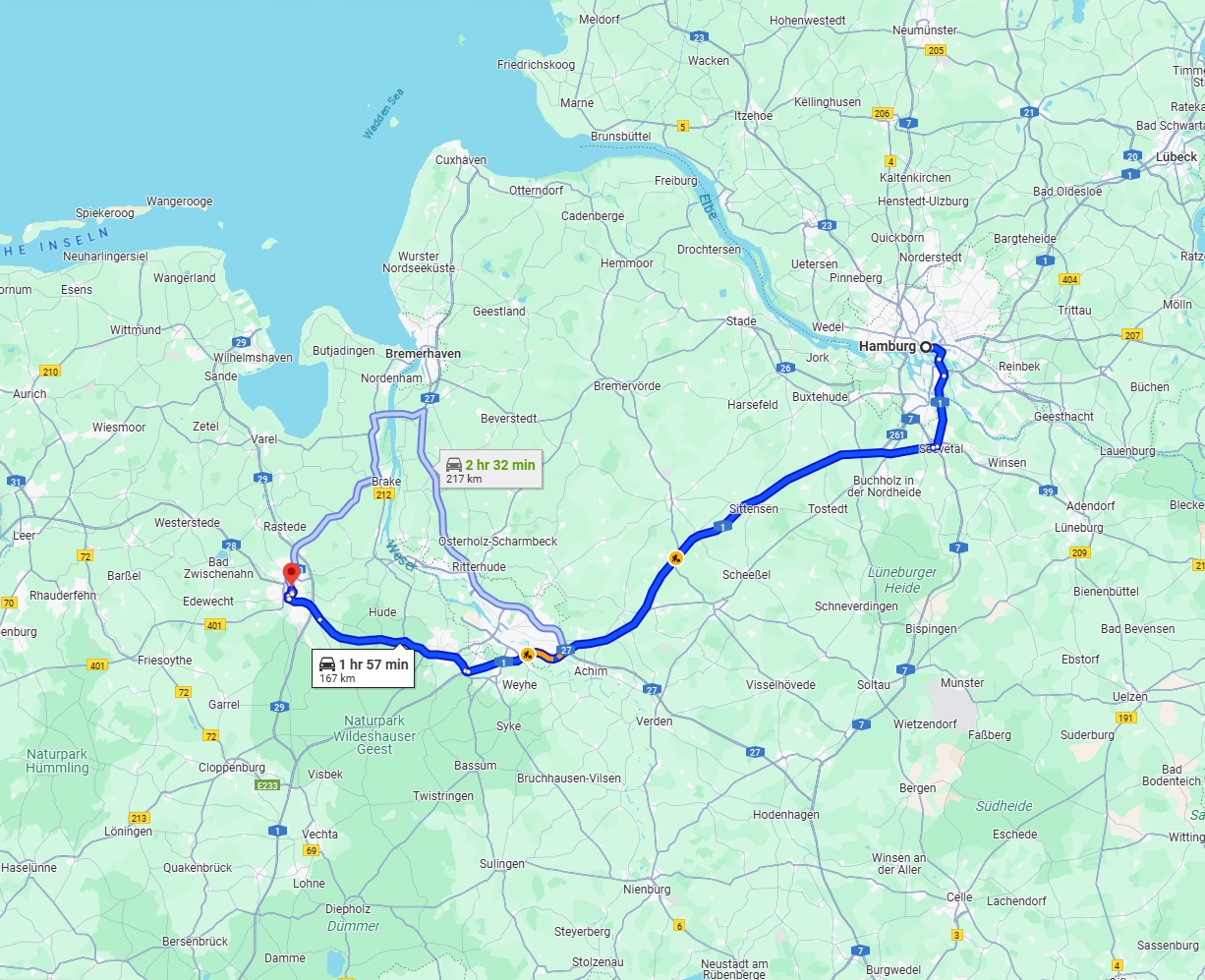 Anreise von Hamburg Zu Oldenburg Über via A1