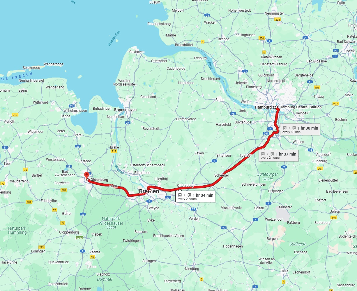 Anreise von Hamburg Zu Oldenburg Über 