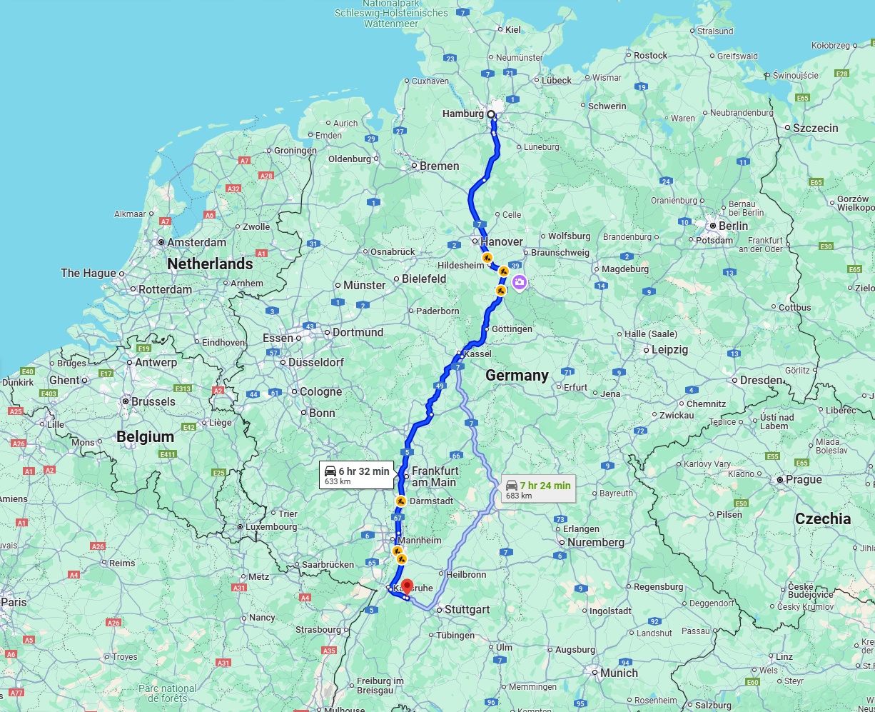 Anreise von Hamburg Zu Pforzheim Über via A7