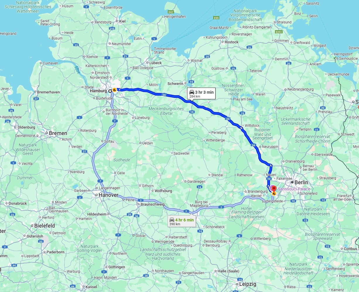 Anreise von Hamburg Zu Potsdam Über via A24