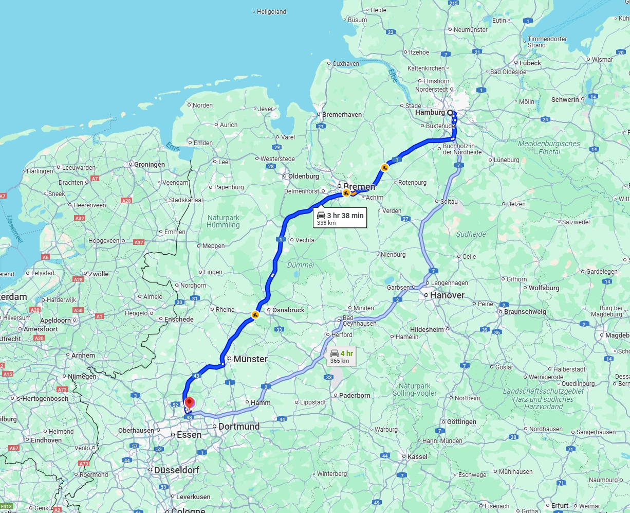 Anreise von Hamburg Zu Recklinghausen Über via A1