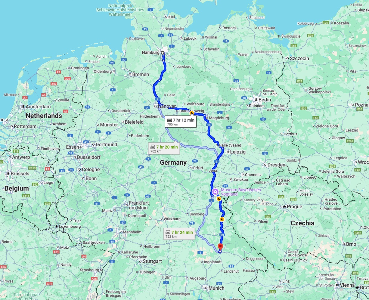 Anreise von Hamburg Zu Regensburg Über via A93