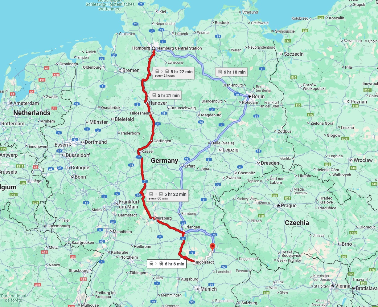Anreise von Hamburg Zu Regensburg Über 