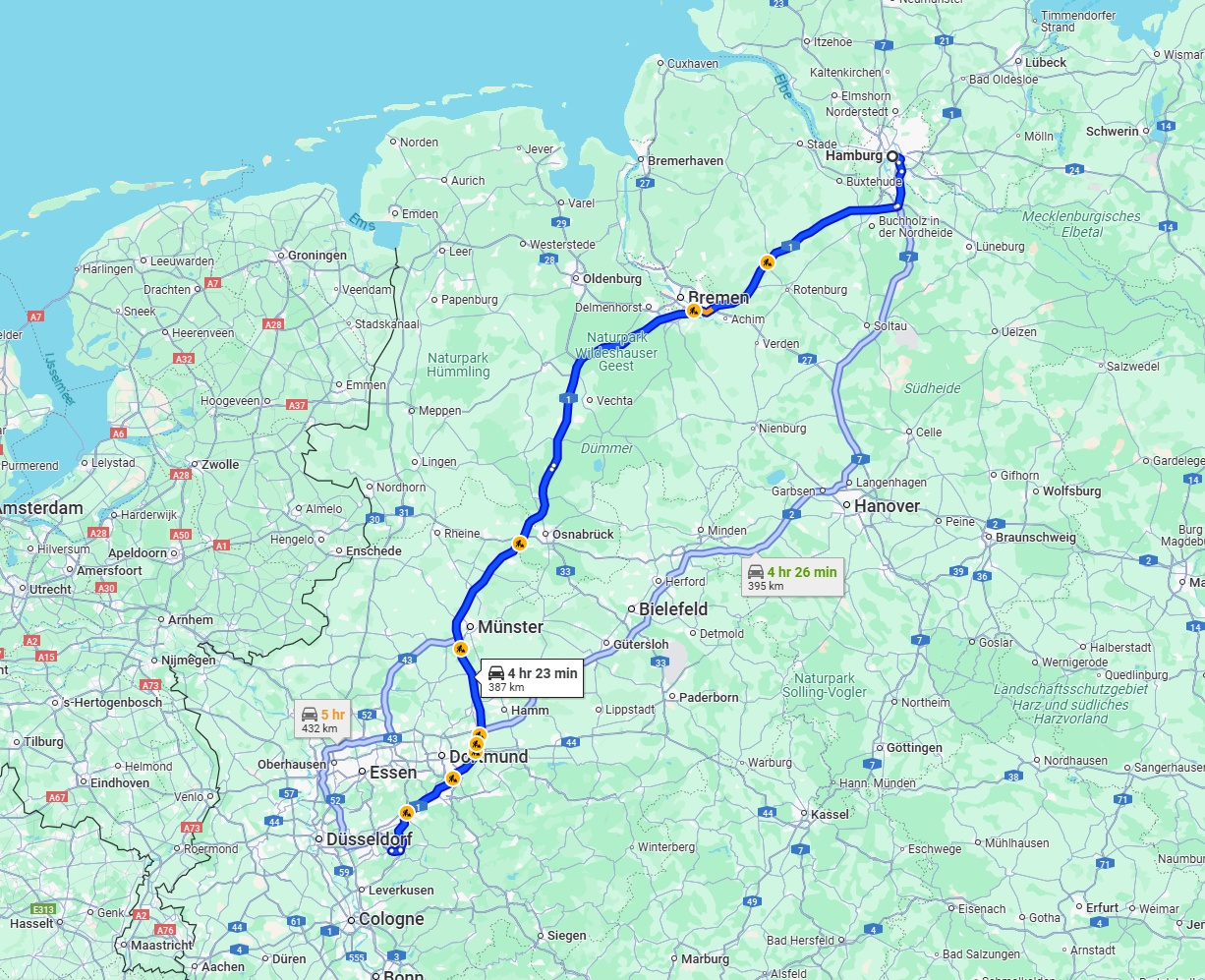 Anreise von Hamburg Zu Remscheid Über via A1