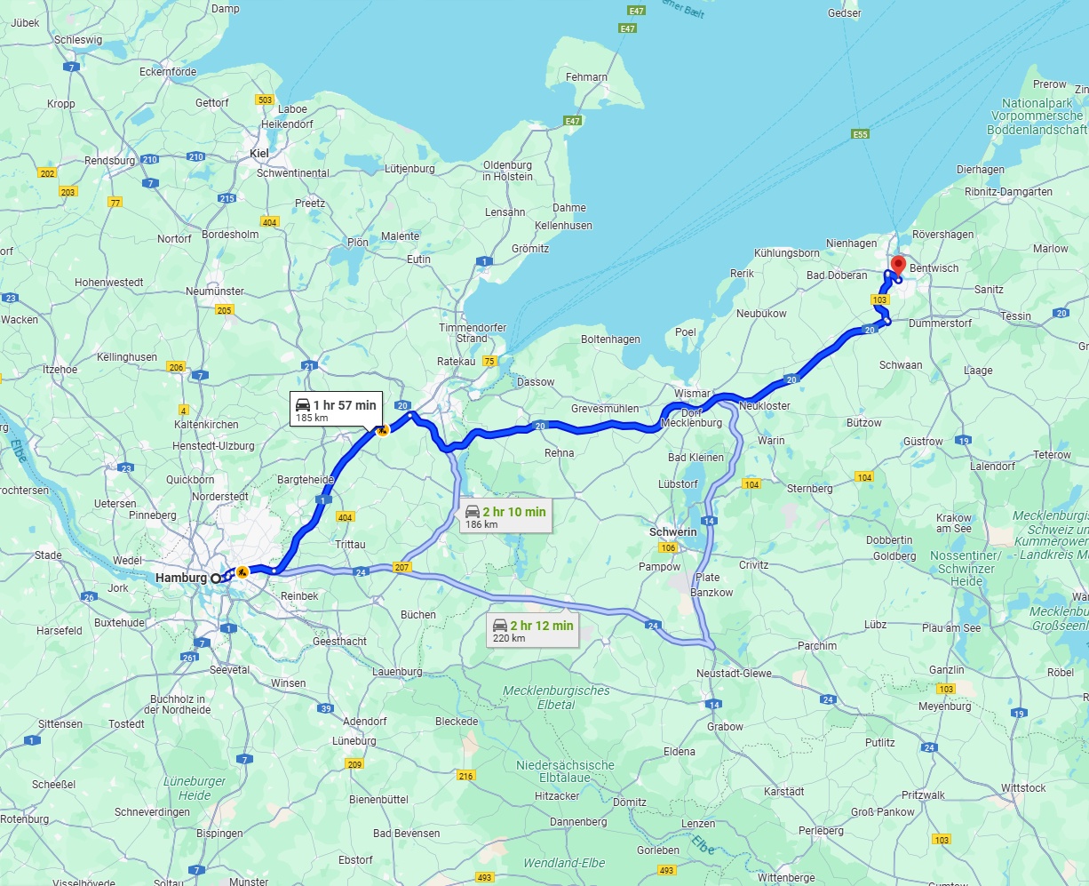 Anreise von Hamburg Zu Rostock Über via A20