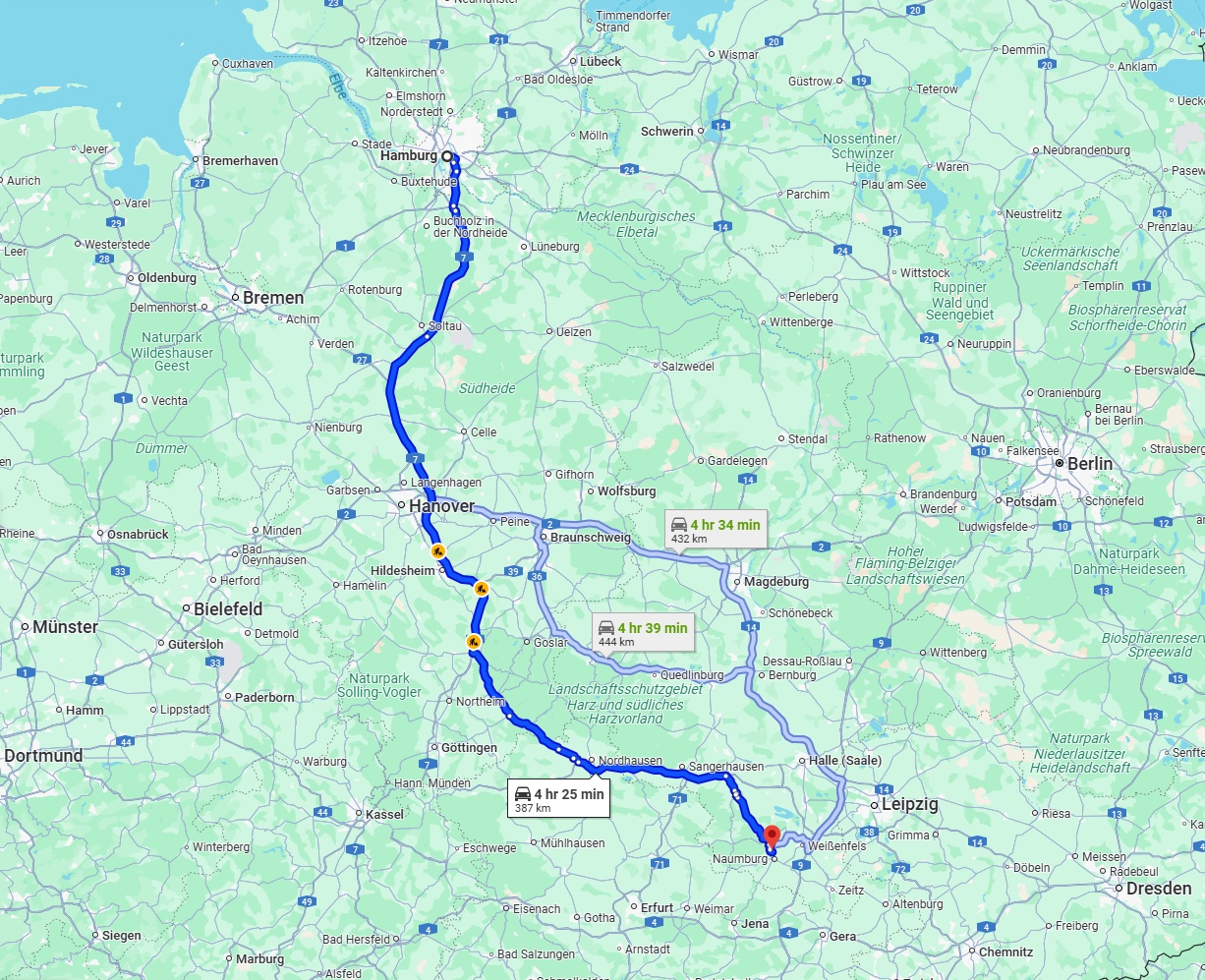 Anreise von Hamburg Zu Saale Über via A7