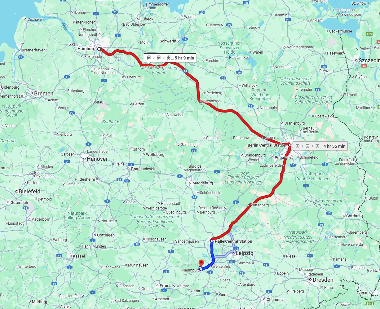 Anreise von Hamburg Zu Saale Über 